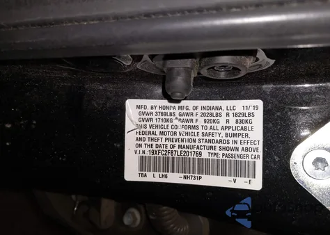 2020 Honda Civic Sport z USA, uszkodzony, nr VIN 19XFC2F87LE201769